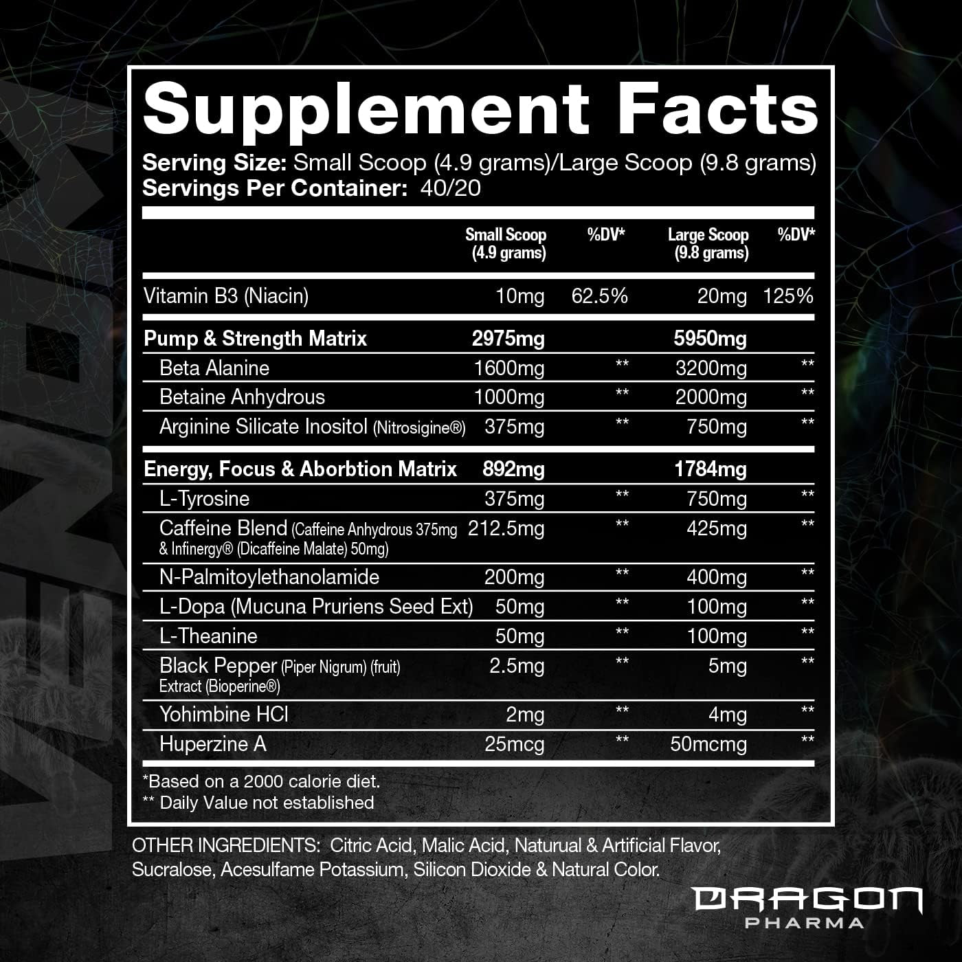 DRAGON PHARMA Venom Extreme Potency Pre-Workout - Laser Sharp Focus + Energy, Intense Performance, Proven Ingredients for Enhanced Vasodilation & Endurance (40 Servings)