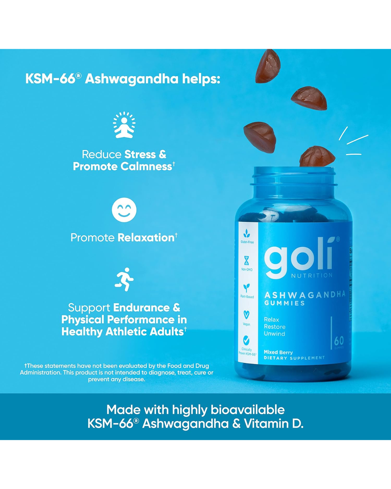 Goli's Ashwagandha & Vitamin D Gummy - Mixed Berry, KSM-66 Ashwagandha