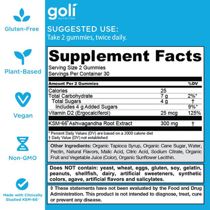 Goli's Ashwagandha & Vitamin D Gummy - Mixed Berry, KSM-66 Ashwagandha