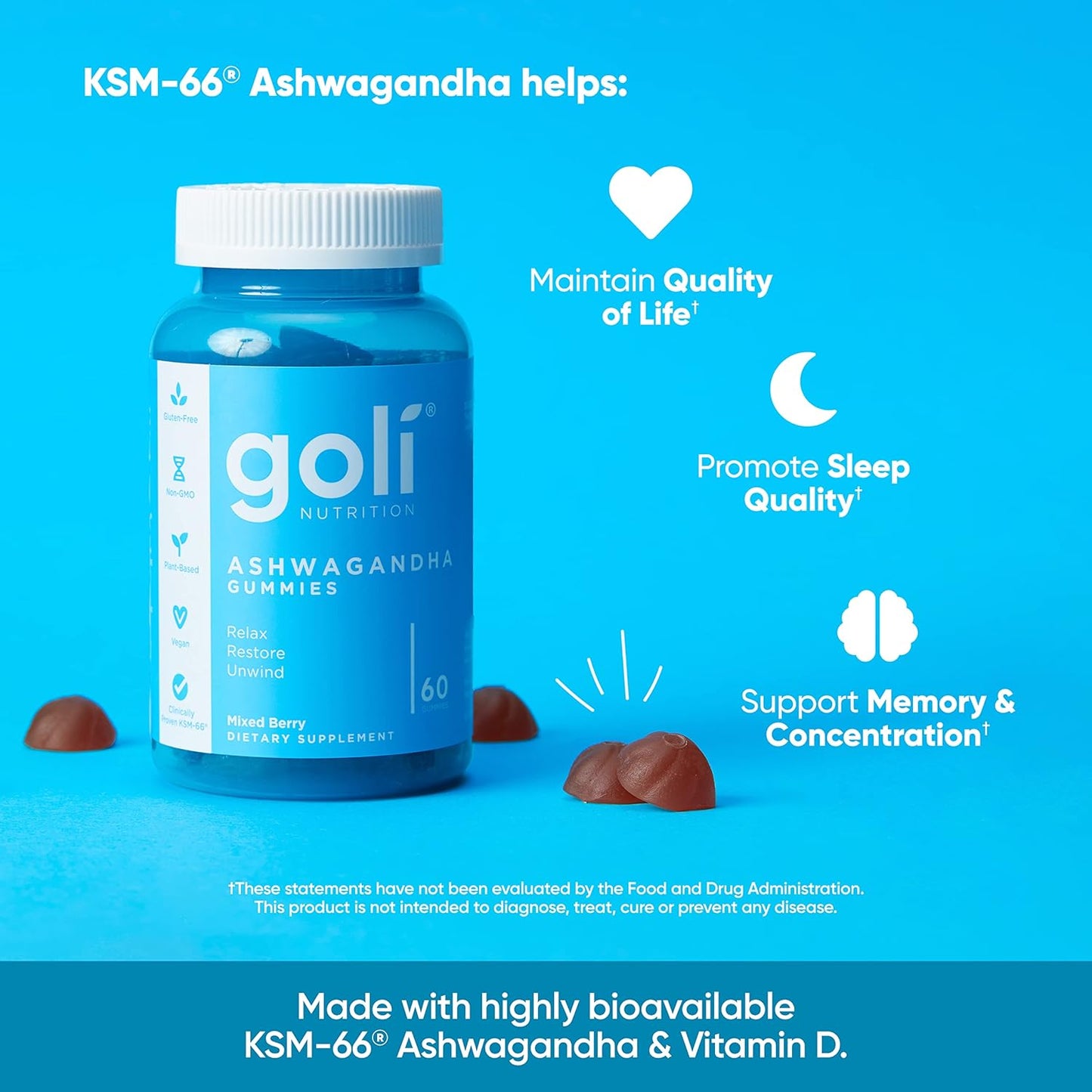 Goli's Ashwagandha & Vitamin D Gummy - Mixed Berry, KSM-66 Ashwagandha