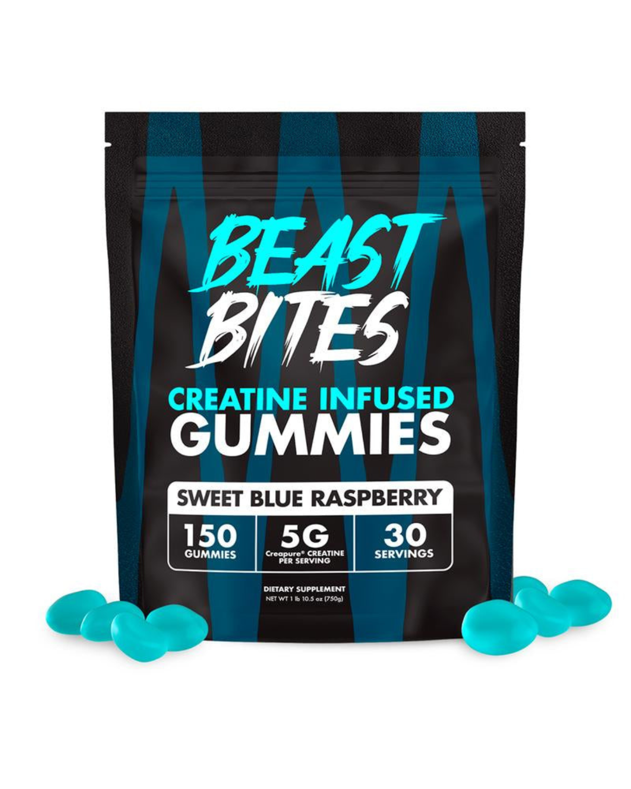 Blue Raspberry Creatine BEAST BITES Gummies | 5G Per Serving | 30 Vegan, Halal, Gluten-Free Beast Bites