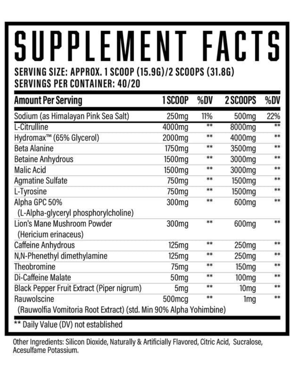 Wrecked Pre Workout Powder - 10g L-Citrulline, 6.4g Beta Alanine, 5g Tyrosine, 1g Alpha GPC, 375mg Fast-Acting Caffeine & More (40 Servings)