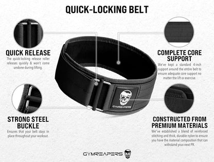 Gymreapers Quick Locking Weightlifting Belt - 4 Inch Neoprene with Metal Buckle - Adjustable Olympic Lifting Back Support