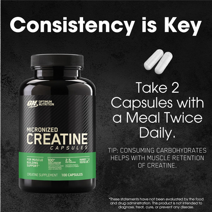 Micronized Creatine Monohydrate Capsules, 2500Mg, 100 Capsules