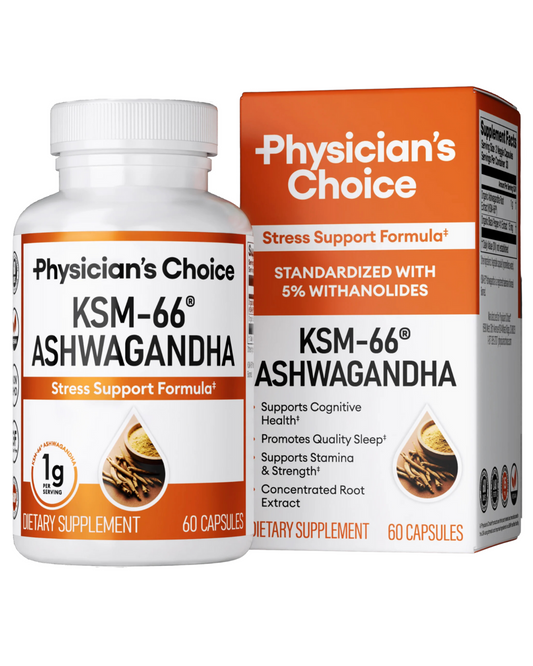 KSM-66 Ashwagandha Capsules by Physician's Choice - 1000mg, 60 Count for Stress Relief and Vitality