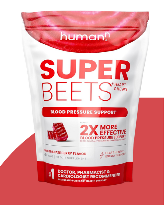 humanN SuperBeets Heart Chews, Nitric Oxide and Blood Pressure Support, Grape Seed Extract & Non-GMO Beet Root Powder Energy Chews, Super Beets Heart Chews, Pomegranate Berry Flavor, 60 Count