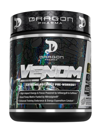 DRAGON PHARMA Venom Extreme Potency Pre-Workout - Laser Sharp Focus + Energy, Intense Performance, Proven Ingredients for Enhanced Vasodilation & Endurance (40 Servings)