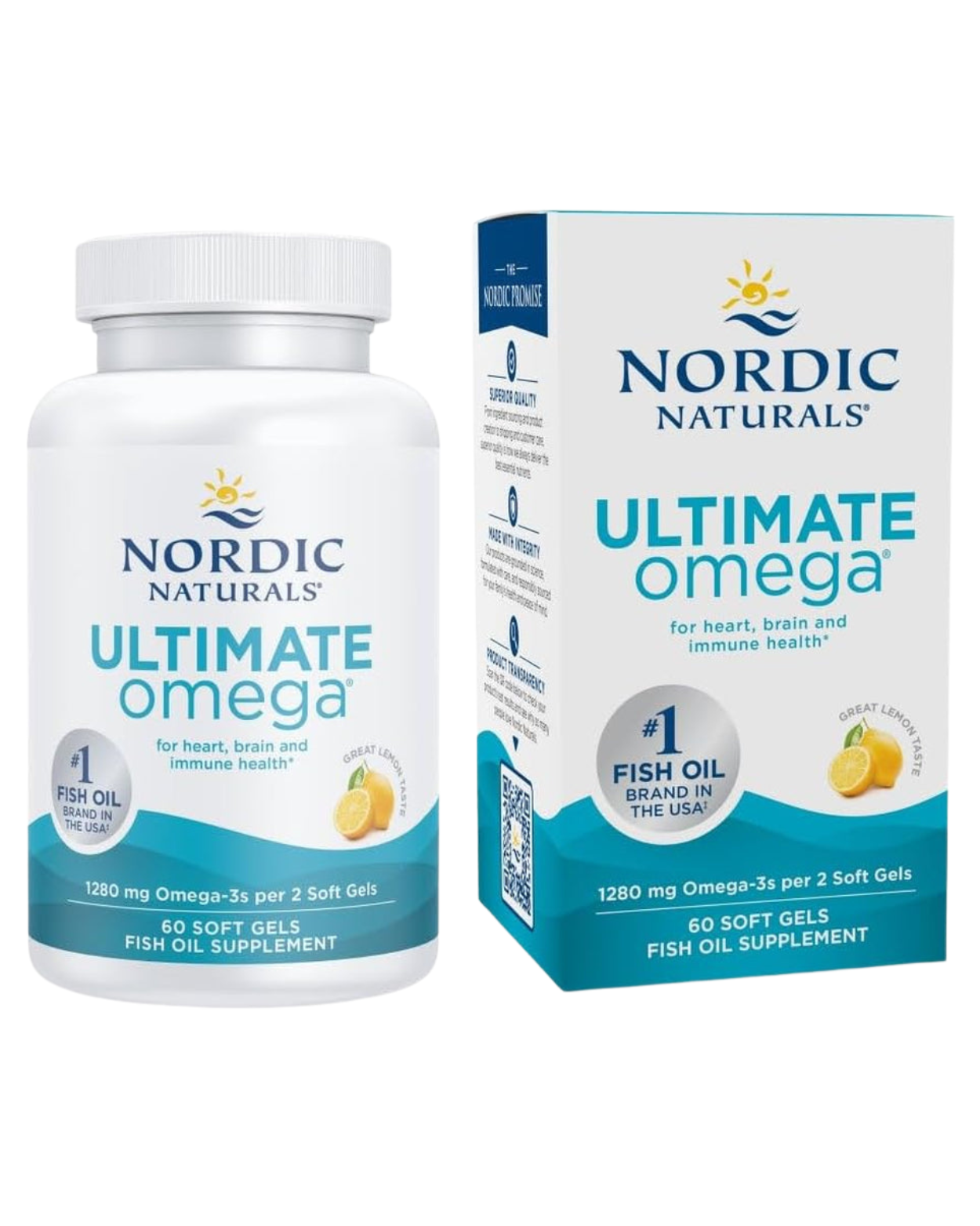 Nordic Naturals Fish Oil Supplement, Lemon Flavor - 1280 Mg Omega-3 - High-Potency Omega-3 Fish Oil Supplement with EPA & DHA - Promotes Brain & Heart Health - Non-Gmo