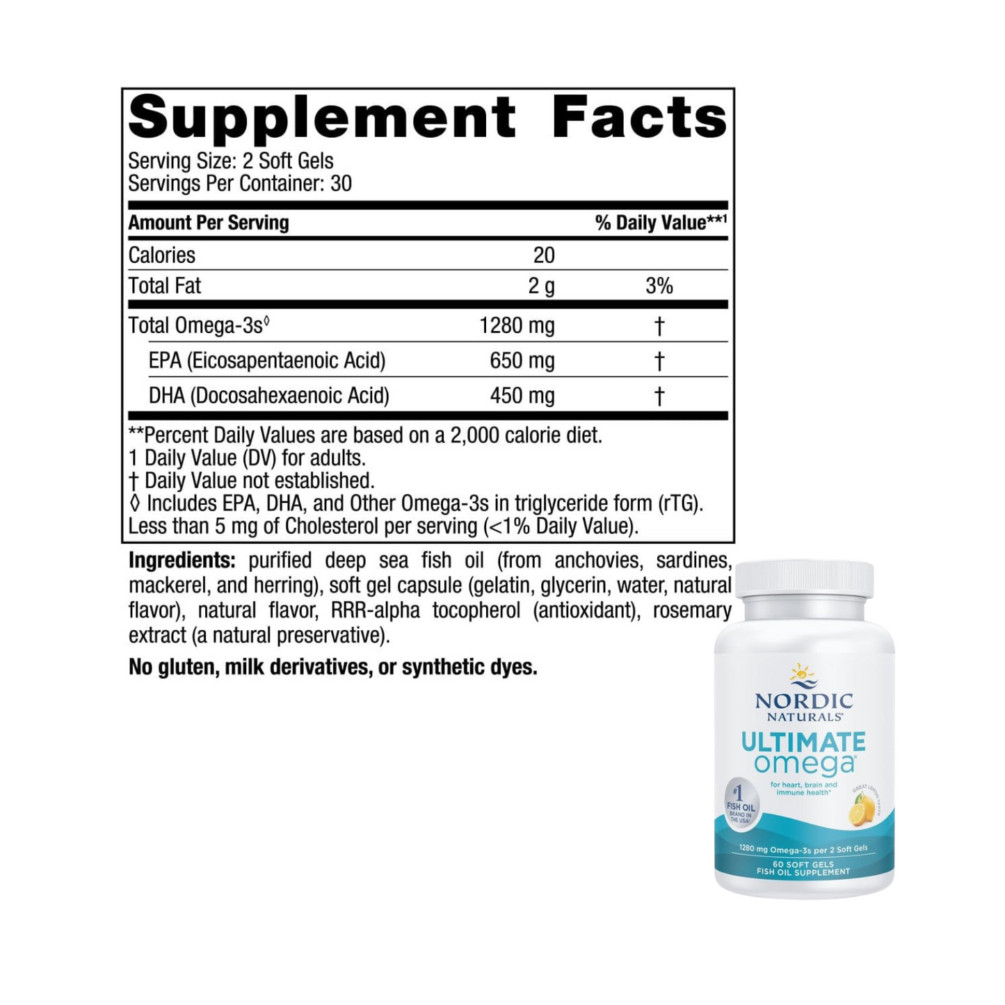 Nordic Naturals Fish Oil Supplement, Lemon Flavor - 1280 Mg Omega-3 - High-Potency Omega-3 Fish Oil Supplement with EPA & DHA - Promotes Brain & Heart Health - Non-Gmo