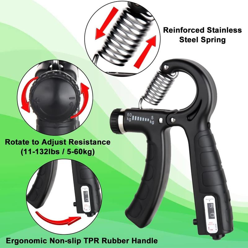 Adjustable Hand Grip Strengthener with Counter - 5-60Kg Non-Slip Exerciser for Ultimate Hand Strength Training - Gymtok Fitness Essential