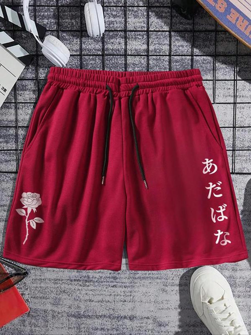 Men'S Letter Print Drawstring Waist Pocket Track Shorts, Summer Clothes, Regular Fit Personalized Casual Soft Comfy Straight Leg Shorts for Summer, Mens Clothing, Men'S Back to School Bottoms for Gym Workout Running, Menswear, Men Gifts, Mens Shorts