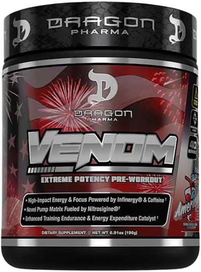 DRAGON PHARMA Venom Extreme Potency Pre-Workout - Laser Sharp Focus + Energy, Intense Performance, Proven Ingredients for Enhanced Vasodilation & Endurance (40 Servings)