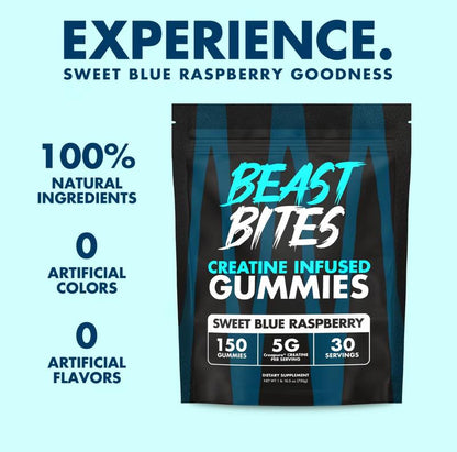 Blue Raspberry Creatine BEAST BITES Gummies | 5G Per Serving | 30 Vegan, Halal, Gluten-Free Beast Bites