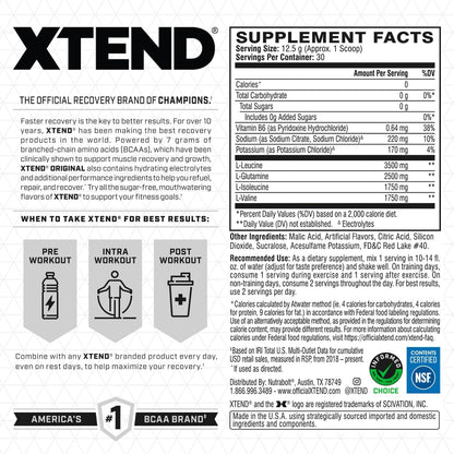 Xtend XTEND Original BCAA Powder, 7g BCAA and 2.5g L-Glutamine, Sugar Free Post Workout Muscle Recovery Drink with Amino Acids, 30 Servings