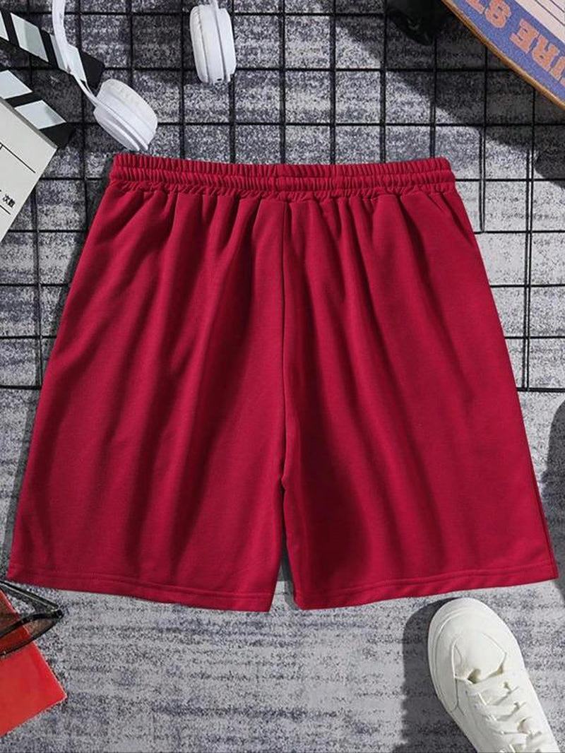 Men'S Letter Print Drawstring Waist Pocket Track Shorts, Summer Clothes, Regular Fit Personalized Casual Soft Comfy Straight Leg Shorts for Summer, Mens Clothing, Men'S Back to School Bottoms for Gym Workout Running, Menswear, Men Gifts, Mens Shorts