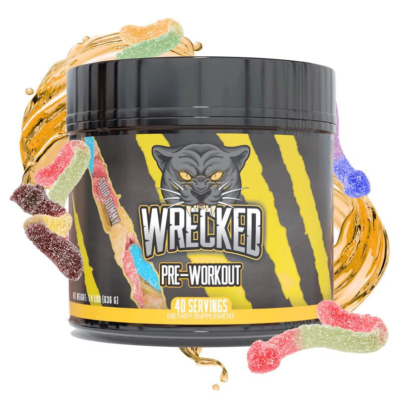 Wrecked Pre Workout Powder - 10g L-Citrulline, 6.4g Beta Alanine, 5g Tyrosine, 1g Alpha GPC, 375mg Fast-Acting Caffeine & More (40 Servings)